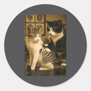 Adesivo Gato Antigo Fumando Tatuagem Gato Artista Divertid