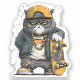 Adesivo Gato Antropomórfico legal no Ataque de Hip Hop