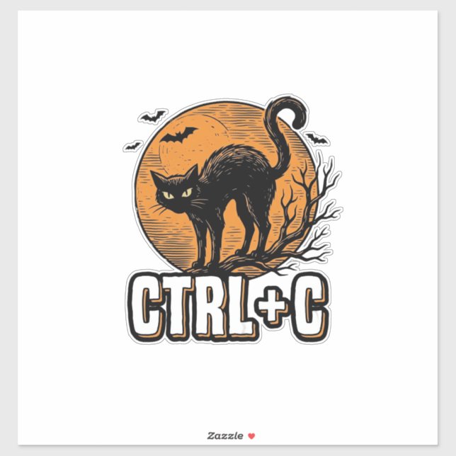 Adesivo Gato Assustador CTRL C Design de Vetor de Hallowee (Folha)