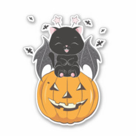 Adesivo Gato assustador do Halloween com abóbora