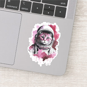 Adesivo Gato Astronauta Aquarela Vermelha