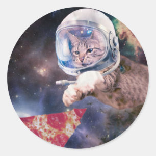 Adesivo Gato astronauta caçando uma fatia de pizza