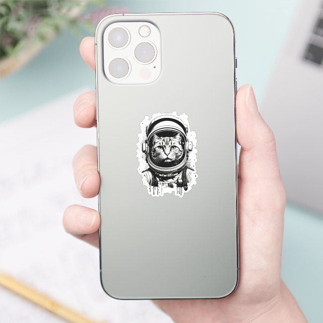 Adesivo Gato Astronauta Preto e Branco (Telefone)