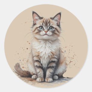 Adesivo Gato Atigrado Fofinho de Cabelo Comprido Animal Pe
