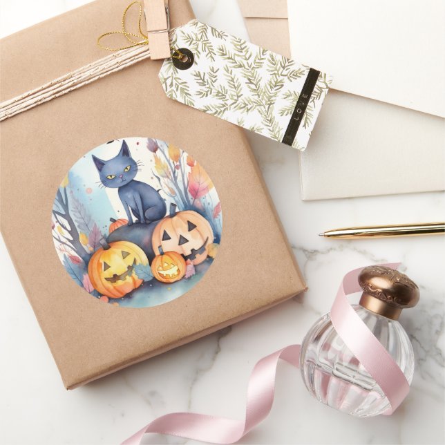 Adesivo Gato Azul Oriental Halloween Com Pumpkins Assustad (Presentear)