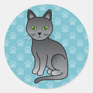 Adesivo Gato Azul Russo Com Olhos Verdes Sentado