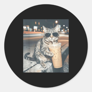 Adesivo Gato bebendo café gelado meme engraçado de animal