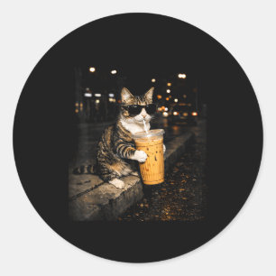 Adesivo Gato bebendo café gelado meme engraçado de animal