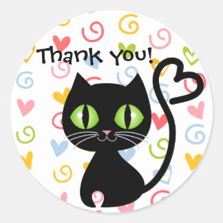 Adesivo Gato Bonito com Cauda Cardíaca Obrigado Stickers