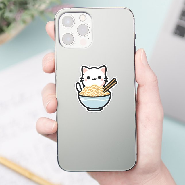 Adesivo Gato Bonito com Vinheta de Noodles | Kawaii Animal (Telefone)