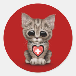 Adesivo Gato bonito do gatinho com o coração suíço da
