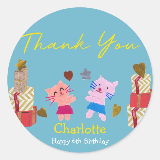 Adesivo Gato bonito e presentes | festa de aniversário azu (Frente)