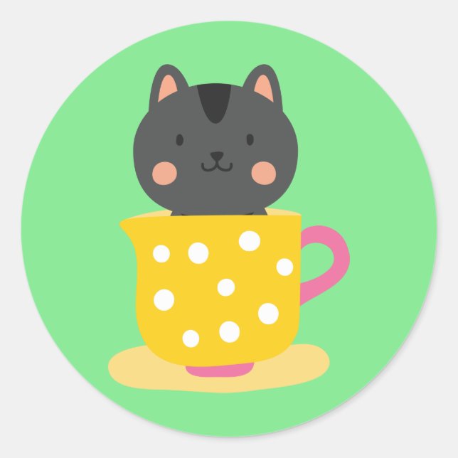 Adesivo Gato bonito na caricatura do teacup na menta (Frente)