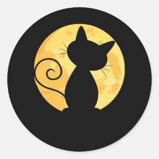 Adesivo Gato Bonito Silhute de Lua Cheia Engraçada