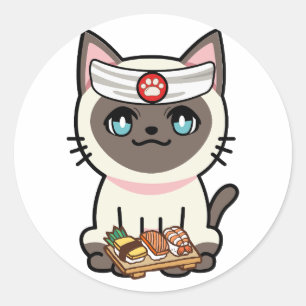 Adesivo Gato branco engraçado é um chef de sushi