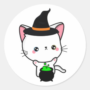 Adesivo Gato branco engraçado é uma bruxa