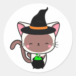 Adesivo Gato branco engraçado é uma bruxa