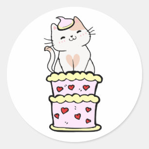 Adesivo Gato branco engraçado pulando de um bolo