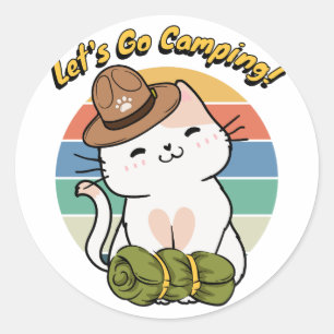 Adesivo Gato branco engraçado quer ir acampar