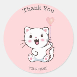 Adesivo Gato Branco Feliz e Bonito com Balão de Coração Ob
