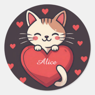 Adesivo Gato Branco Fofo com Coração Desenho de Kawaii Kit