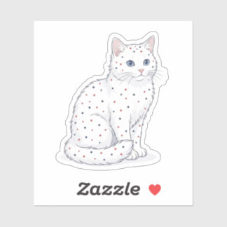 Adesivo Gato Branco Fofo com Padrão de Estrelas Patriótica