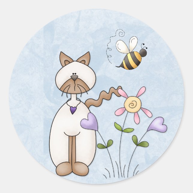 Adesivo Gato Branco Whimiscal com Flores (Frente)
