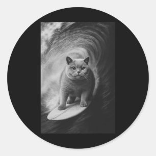 Adesivo Gato British Shorthair Surfando Selfie Praia A Div