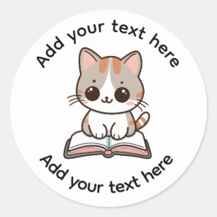 Adesivo Gato Calico Fofo Lendo Um Livro Personalizado