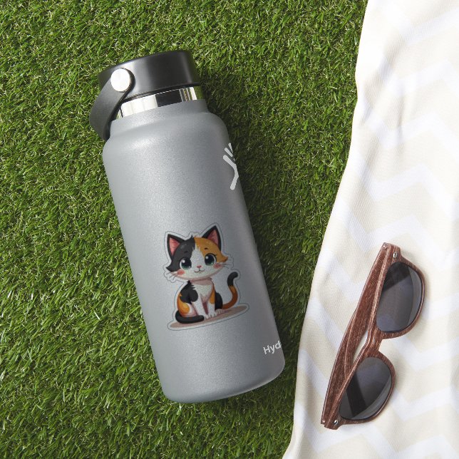 Adesivo Gato Calico Jogado - Estilo Kawaii Chibi (HydroFlask Insitu)