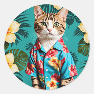 Adesivo Gato, camisa havaiana Sticker, amante de gatos