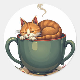 Adesivo Gato Cansado Viciado em Café Moagem Matinal Sticke