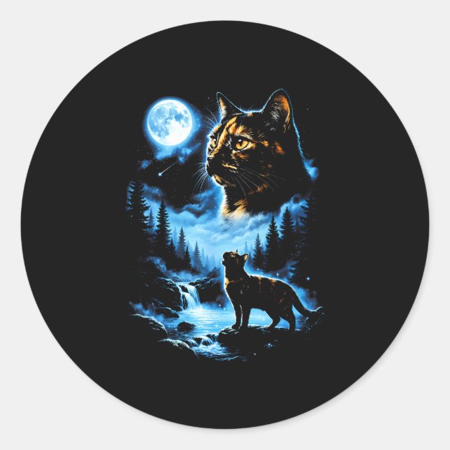 Adesivo Gato casca de tartaruga lua cheia floresta mística (Frente)