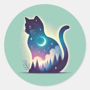 Adesivo Gato Celestial - Vinheta de Arte de Exposição Dupl