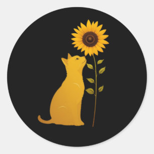 Adesivo Gato Cheirando Arte Minimalista De Girassol