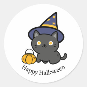 Adesivo Gato Chibi Fofo Feliz Halloween