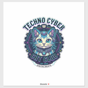 Adesivo Gato Cibernético Techno Design Divertido Amante de