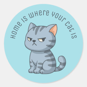 Adesivo Gato Cinza Malhado Irritadiço Texto Personalizado