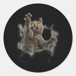 Adesivo Gato Cinza Tecido Rasgado Gato Engraçado Pai Gato