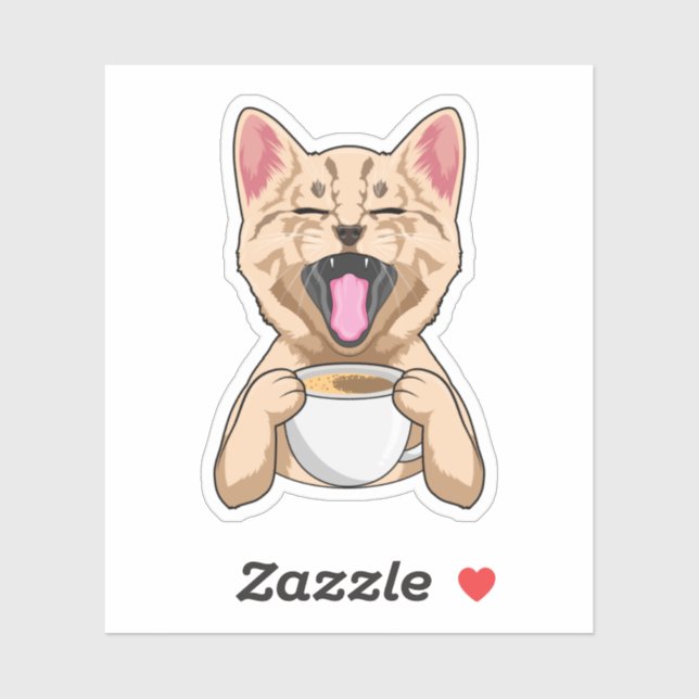 Adesivo Gato com café (Folha)