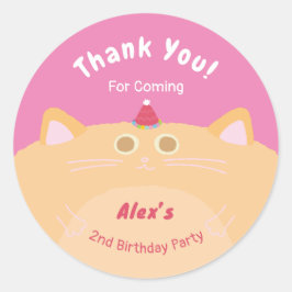 Adesivo Gato com Chapéu de Festa Aniversário Rosa Obrigado