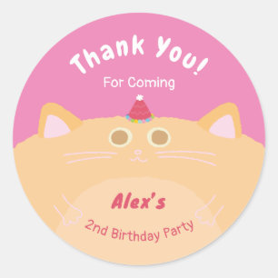 Adesivo Gato com Chapéu de Festa Aniversário Rosa Obrigado