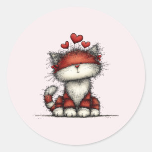 Adesivo Gato com Corações de Amor Vermelhos Fofo e Diverti