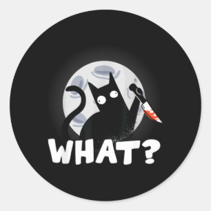 Adesivo Gato Com Faca Toon Lua Cheia Halloween Engraçado
