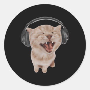 Adesivo Gato com Fones de ouvido