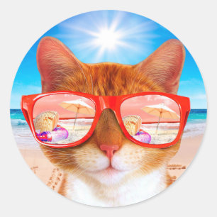 Adesivo Gato com óculos de sol na praia