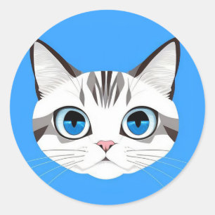 Adesivo Gato Com Olhos Azuis Sobre um Fundo Azul Brilhante