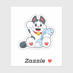 Adesivo Gato com Peixe