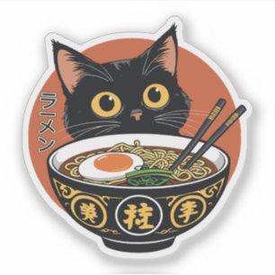 Adesivo Gato comendo ramen 