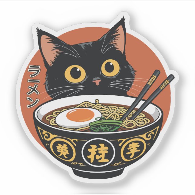 Adesivo Gato comendo ramen  (Frente)